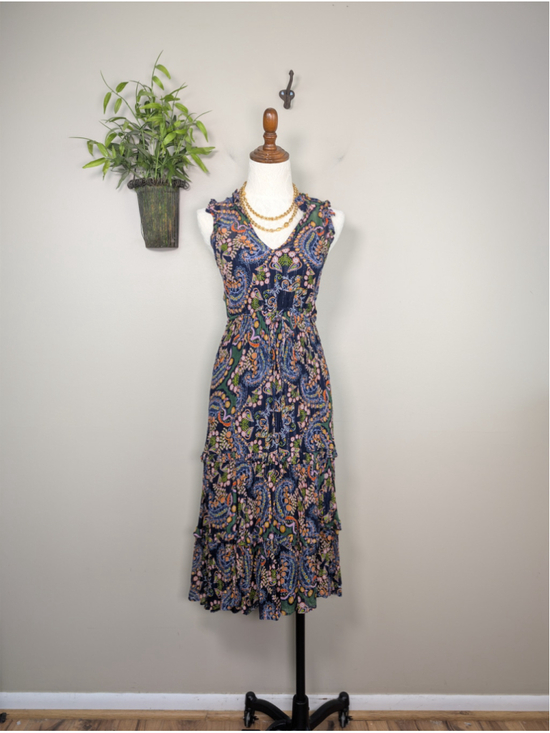 Anthropologie Dresses & Skirts - Anthropologie 0 Elmira Tiered Ruffle Midi Sleeveless Floral Paisley Sheer